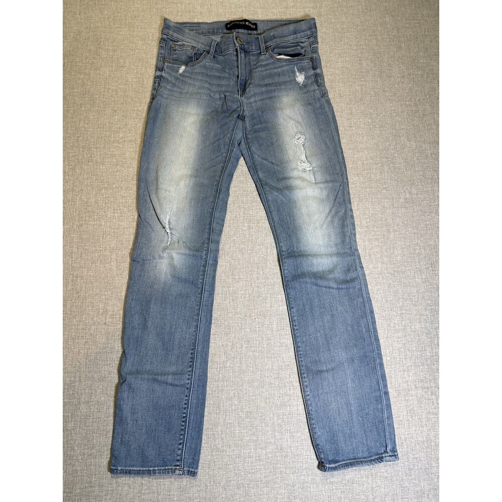 Express Skinny Mid Rise Jeans Light Wash Distressed 6